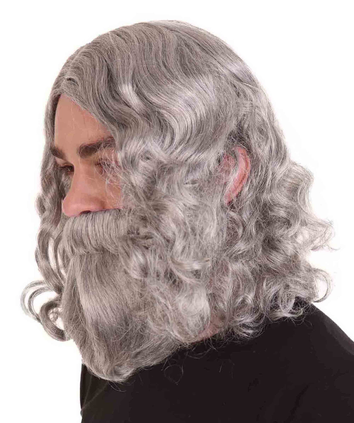 Men's Biblical Wig and Beard Grey Set | Gray Halloween Wig | Premium Breathable Capless Cap