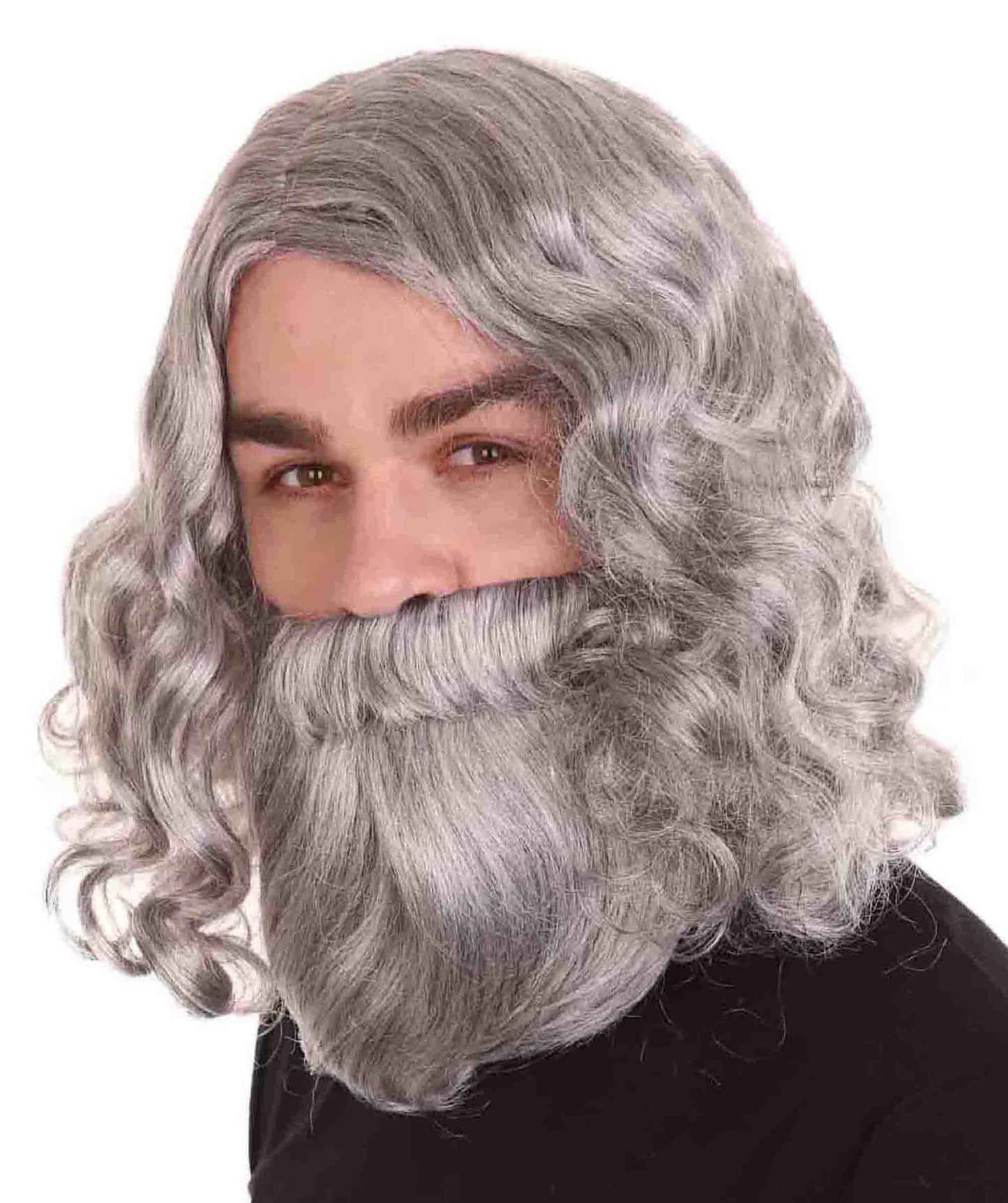 Men's Biblical Wig and Beard Grey Set | Gray Halloween Wig | Premium Breathable Capless Cap