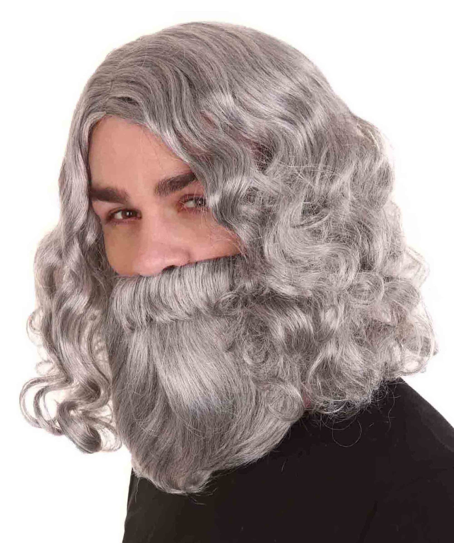 Men's Biblical Wig and Beard Grey Set | Gray Halloween Wig | Premium Breathable Capless Cap