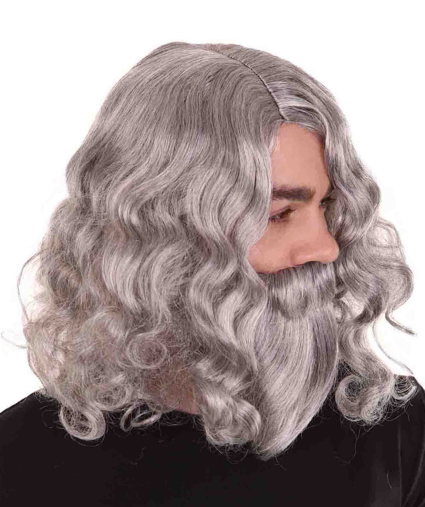 Men's Biblical Wig and Beard Grey Set | Gray Halloween Wig | Premium Breathable Capless Cap