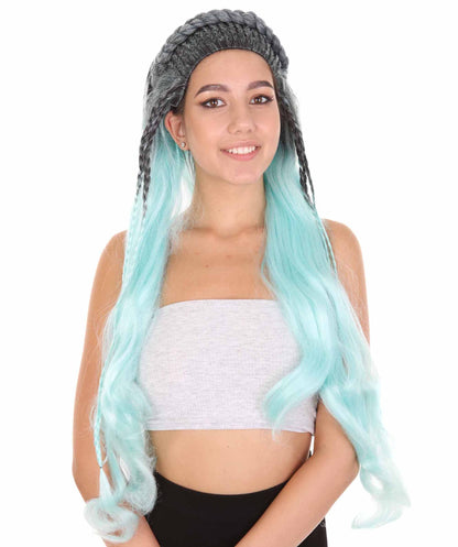 Womens Fantasy Braided Wig , Blue TV/Movie Wigs , Premium Breathable Capless Cap