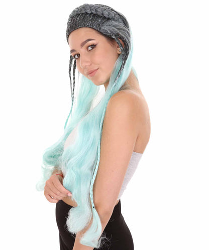 Womens Fantasy Braided Wig , Blue TV/Movie Wigs , Premium Breathable Capless Cap