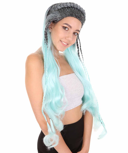 Womens Fantasy Braided Wig , Blue TV/Movie Wigs , Premium Breathable Capless Cap