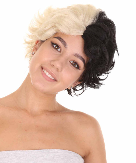 Womens Short Two Tone Black and White Pixie with Heart Bangs | Premium Breathable Capless Cap