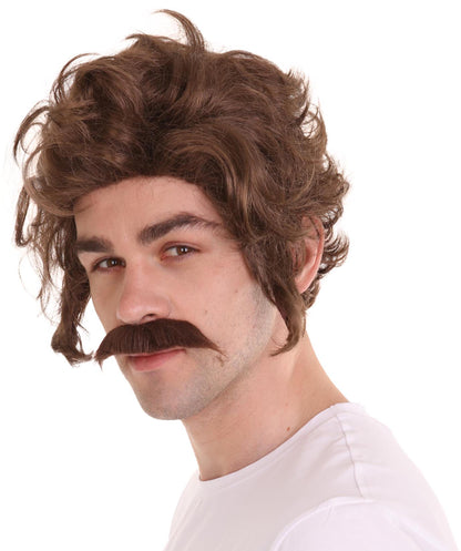 Men Brown Wig with Moustache Set | Halloween Wig | Premium Breathable Capless Cap