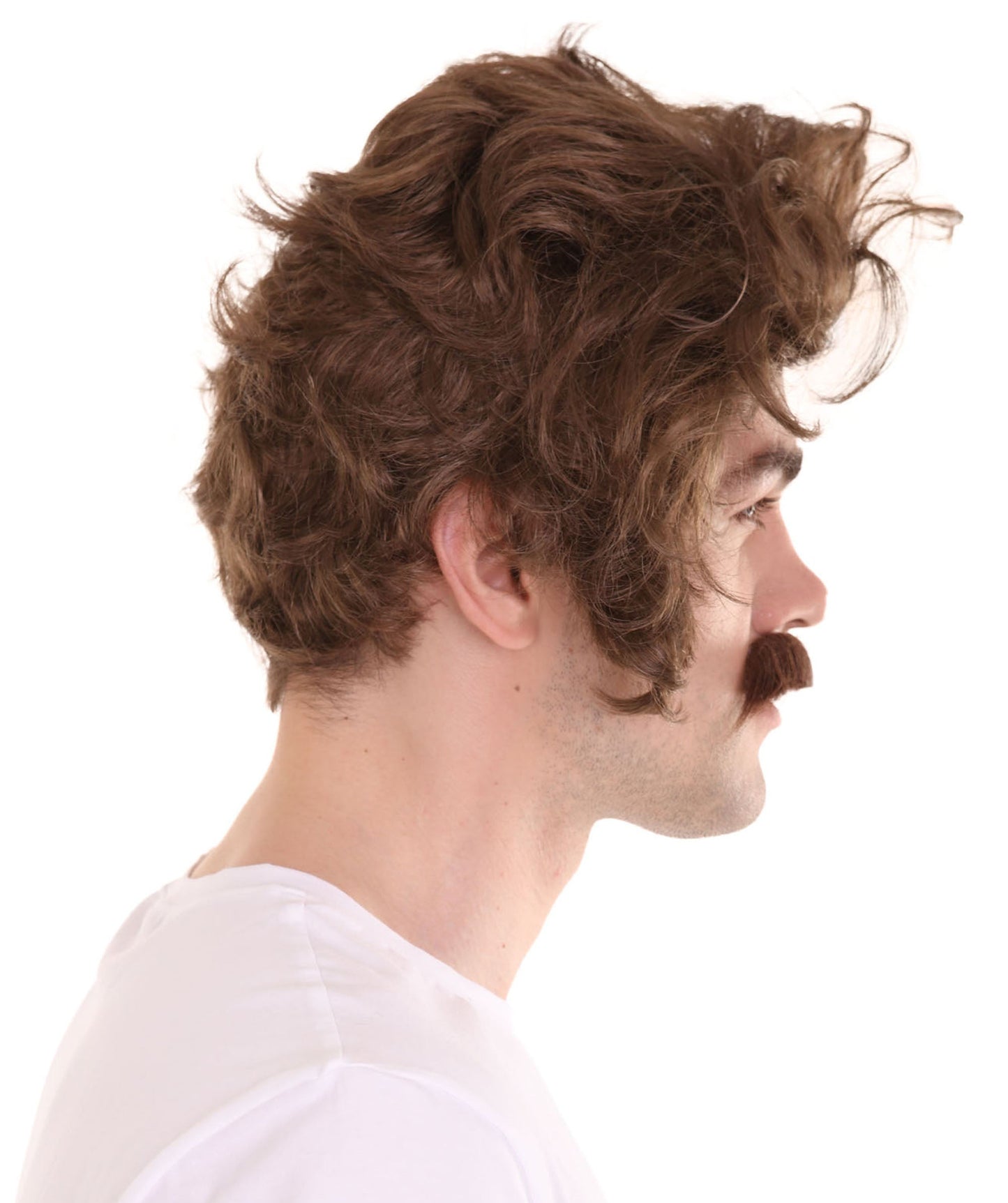 Men Brown Wig with Moustache Set | Halloween Wig | Premium Breathable Capless Cap