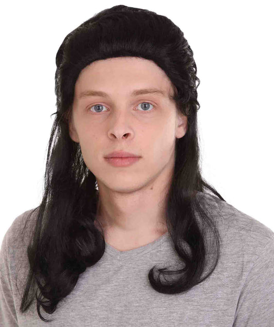 80's Mullet Black Wig | Retro Halloween Wig | Premium Breathable Capless Cap