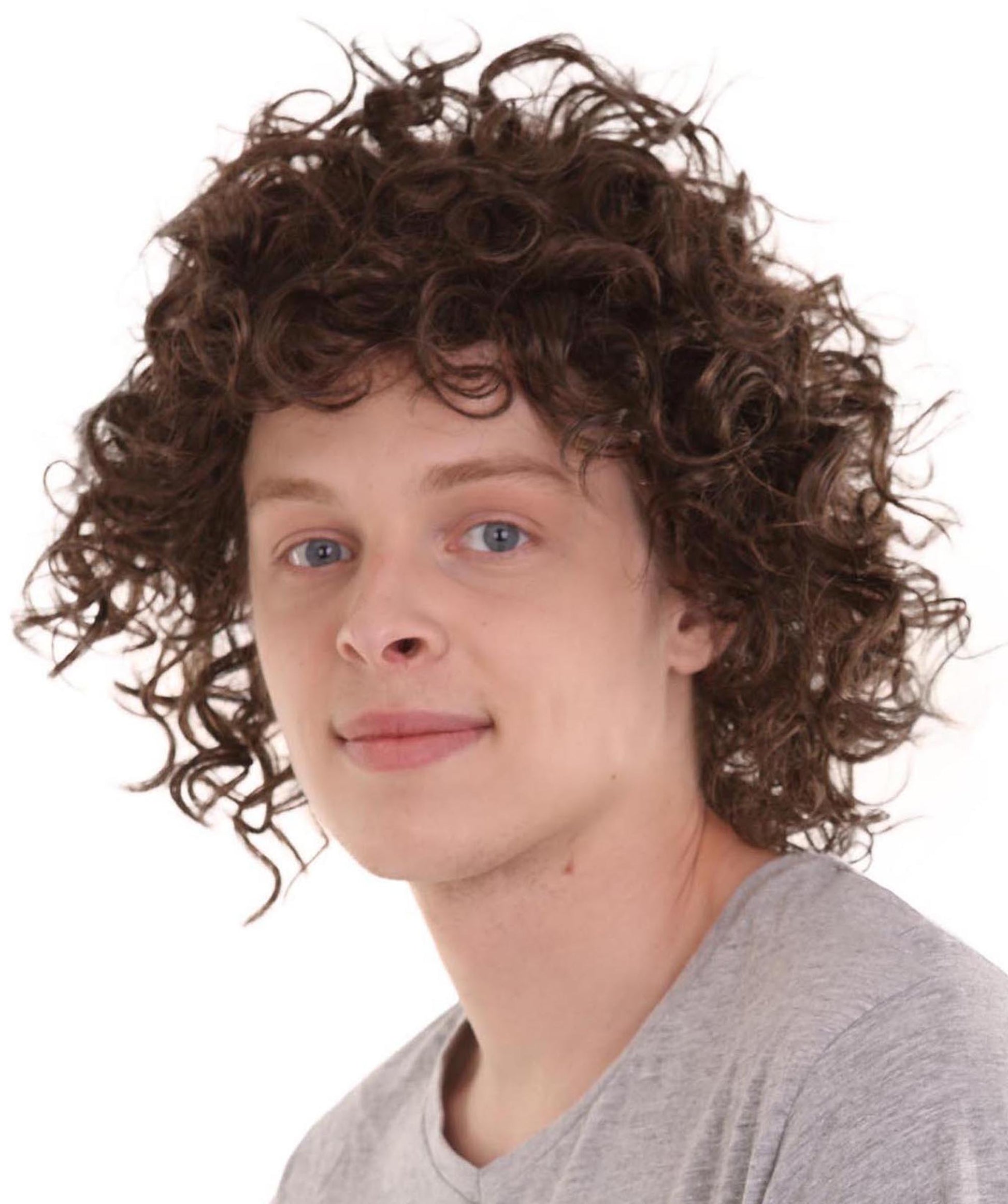 Movie Mens Brown Curly Cosplay Wig 