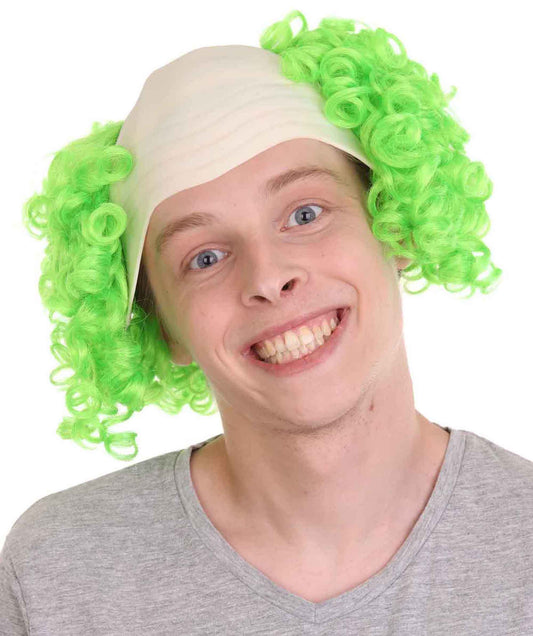 Green Mens Scary Bald Clown Curly Wigs