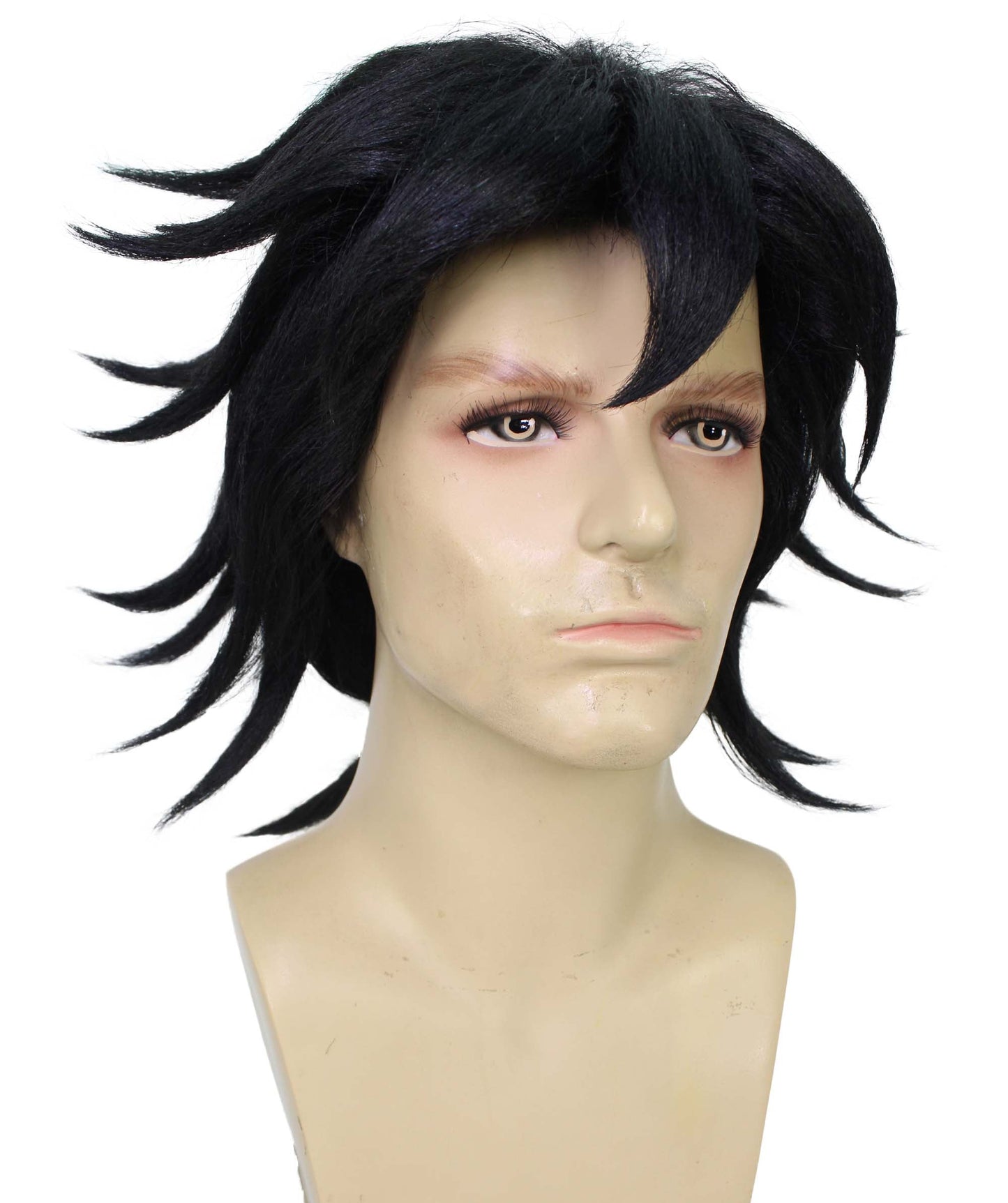 HPO  Men's Anime Demon Warrior Black Wig with Fringy Bangs