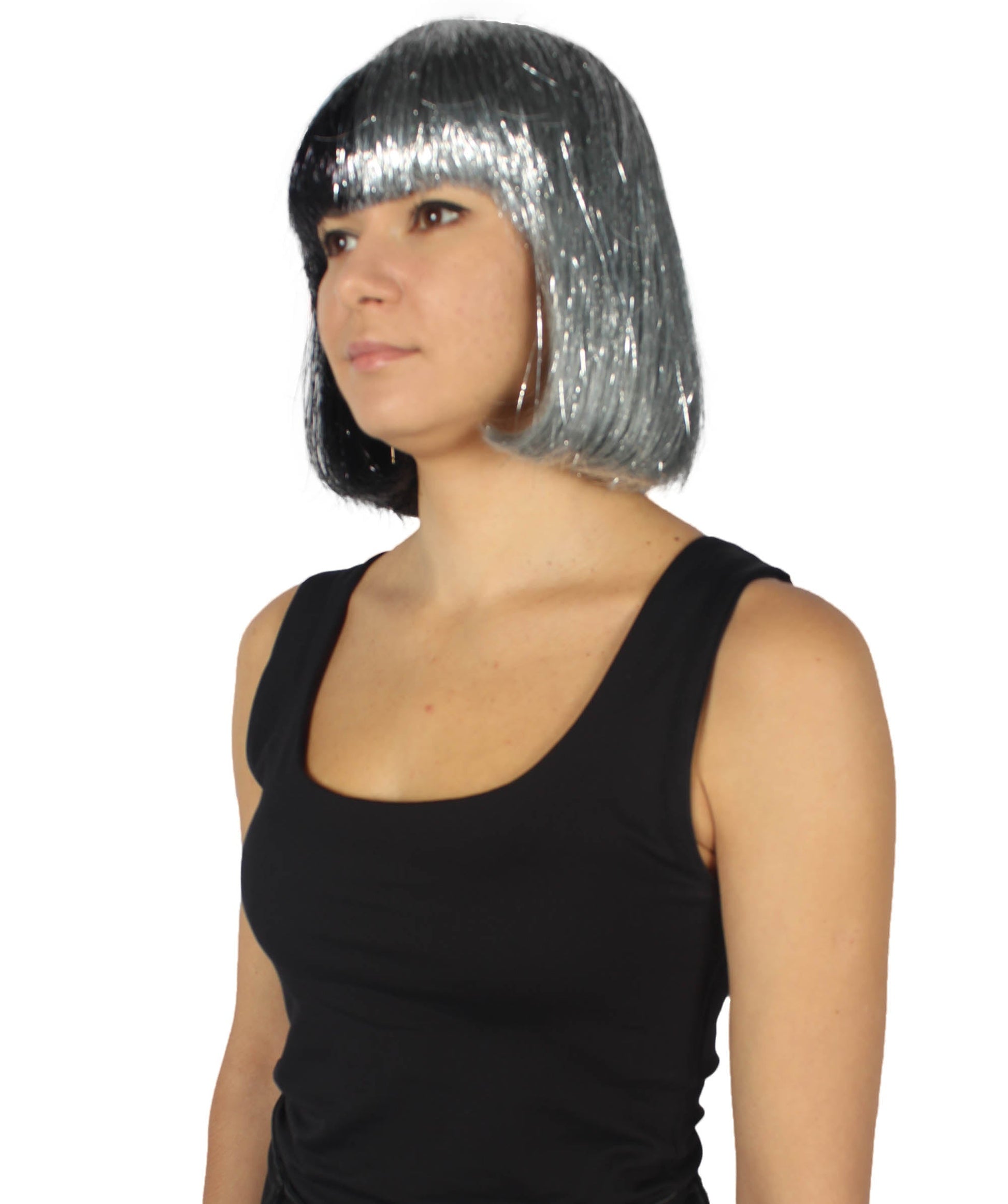 Silver and Black Bob Tinsel Wig