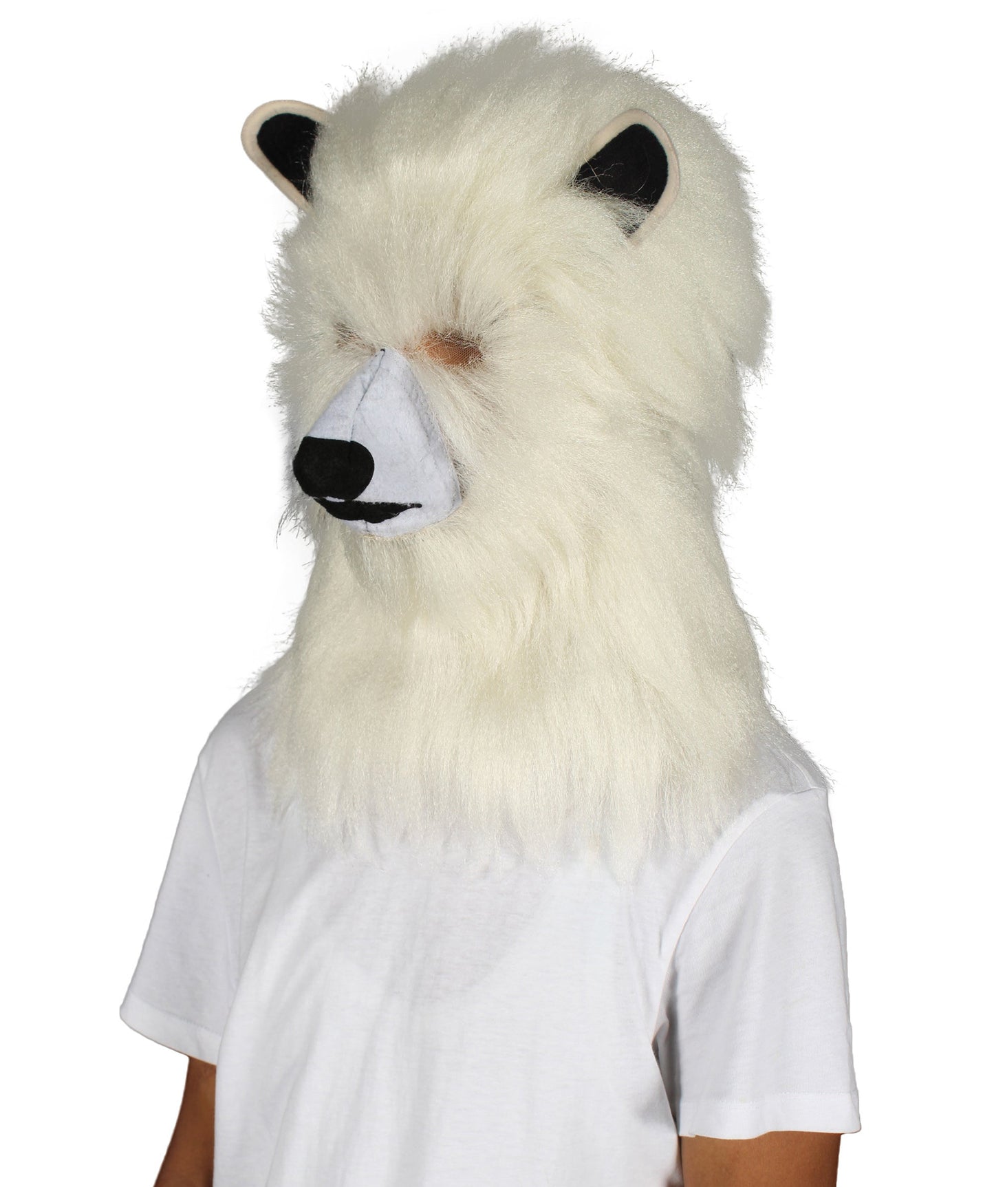 HPO White Polar Bear Wig with Mask - Long Synthetic Fibers | Premium Breathable Capless Cap