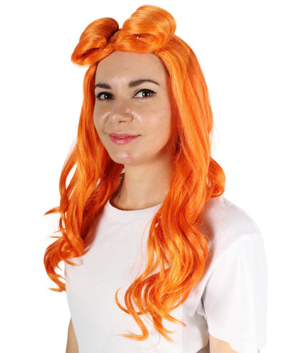 Women’s Former  Actress Celebrity Dark Orange Wavy Fancy Wig | Flame-retardant Synthetic Fiber, Best Halloween Wig