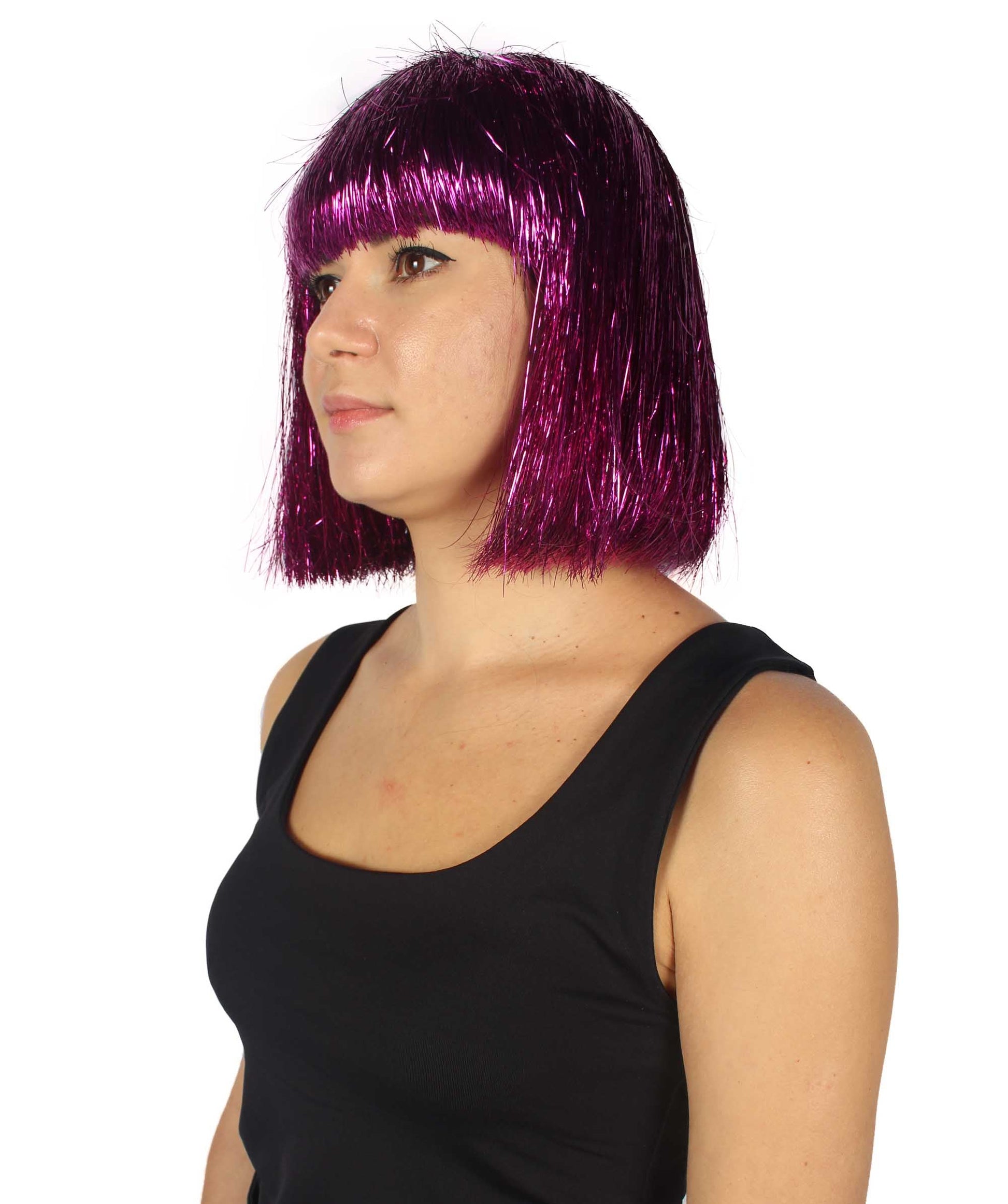 Dark Purple Bob Tinsel Wig