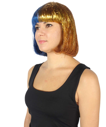 Gold and Blue Bob Tinsel Wig