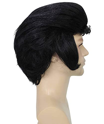 Men's Black Color Straight Updo Rock and Roll Icon Wig