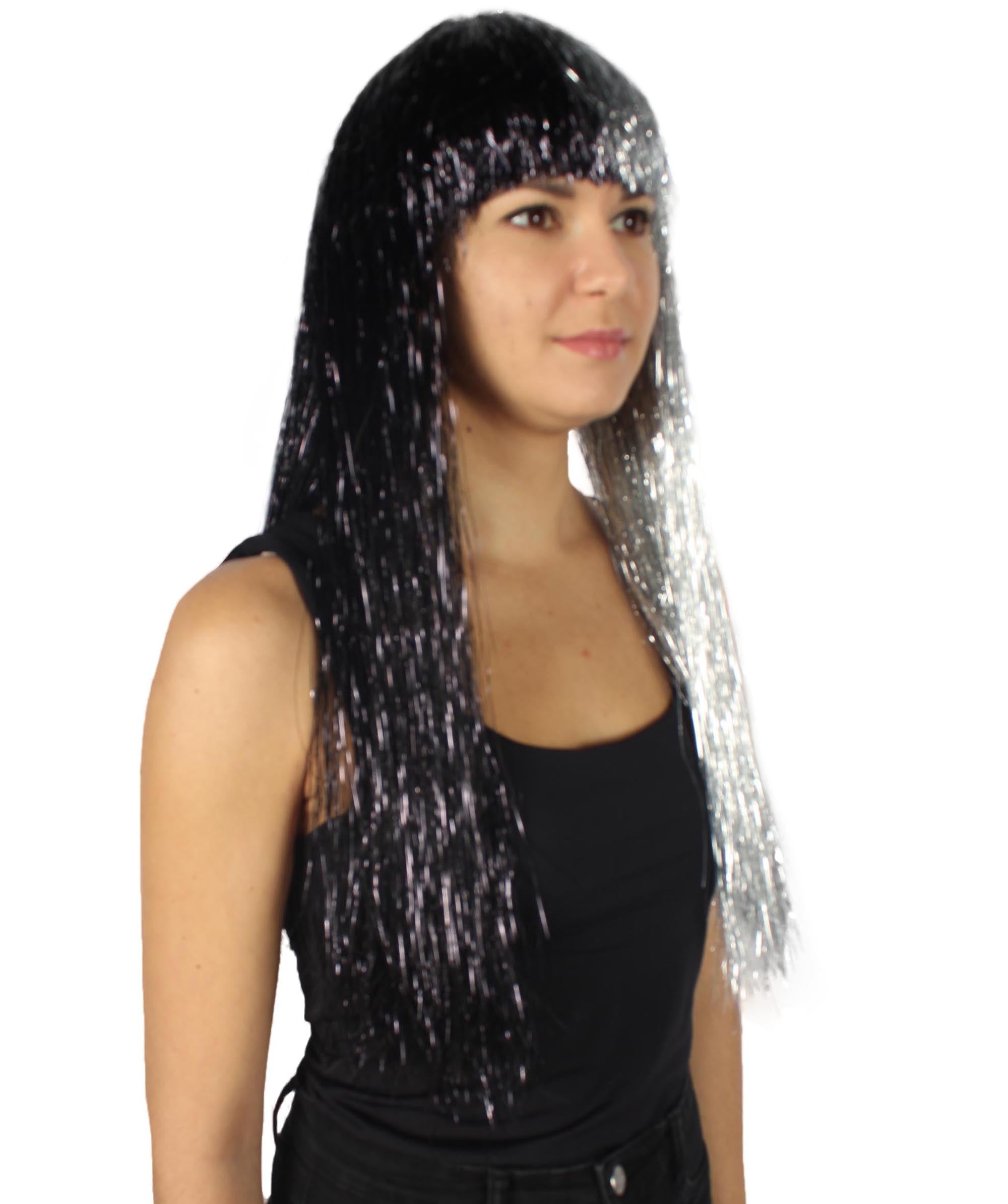 Black tinsel wig sale