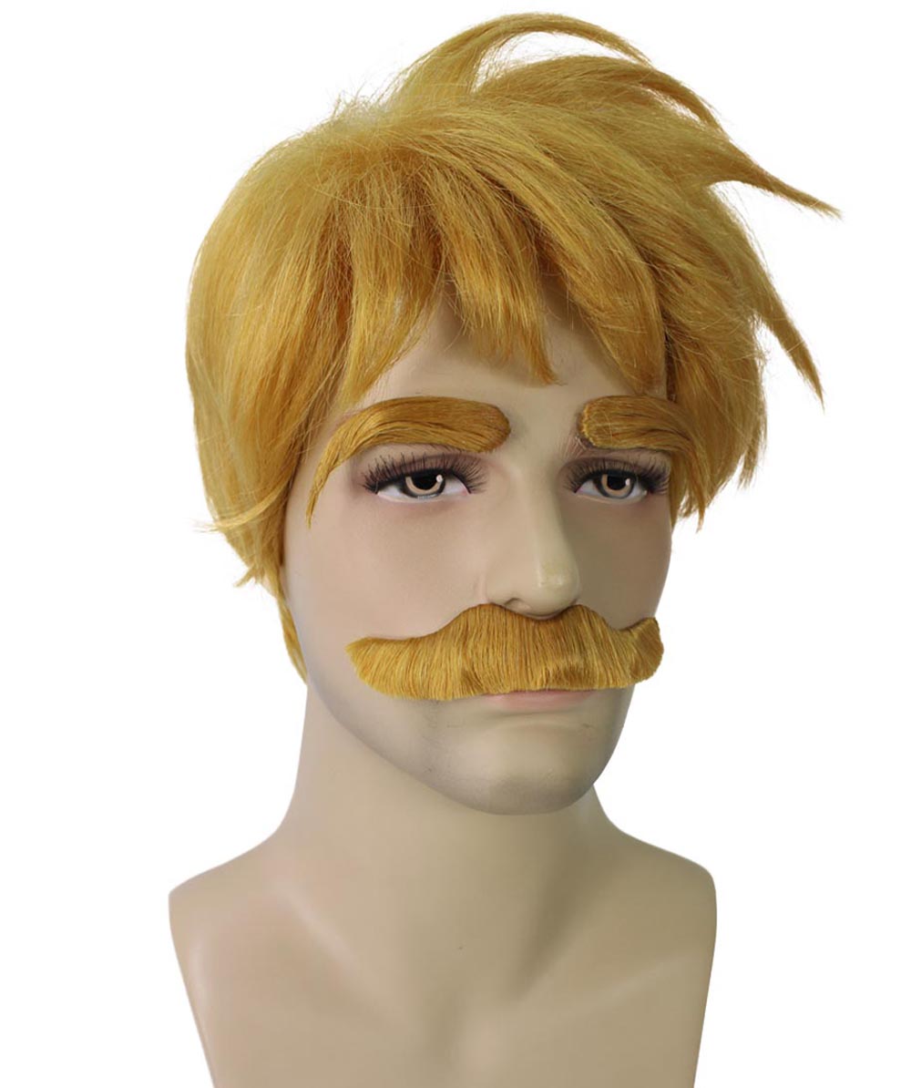 Men's 10" Inch Short Length Halloween Anime Lion Sin Wig & Mustache, Synthetic Soft Fiber Hair, Perfect for your next Convention and Character Look! | HPO