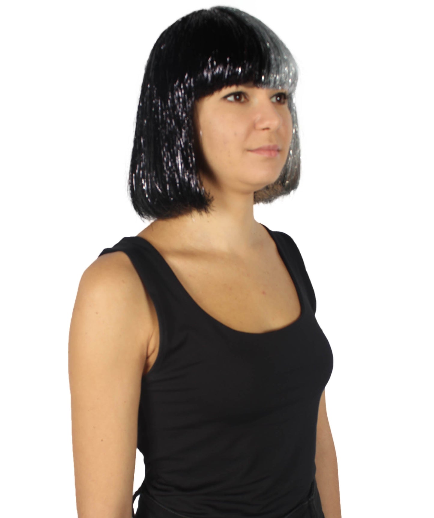 Silver and Black Bob Tinsel Wig