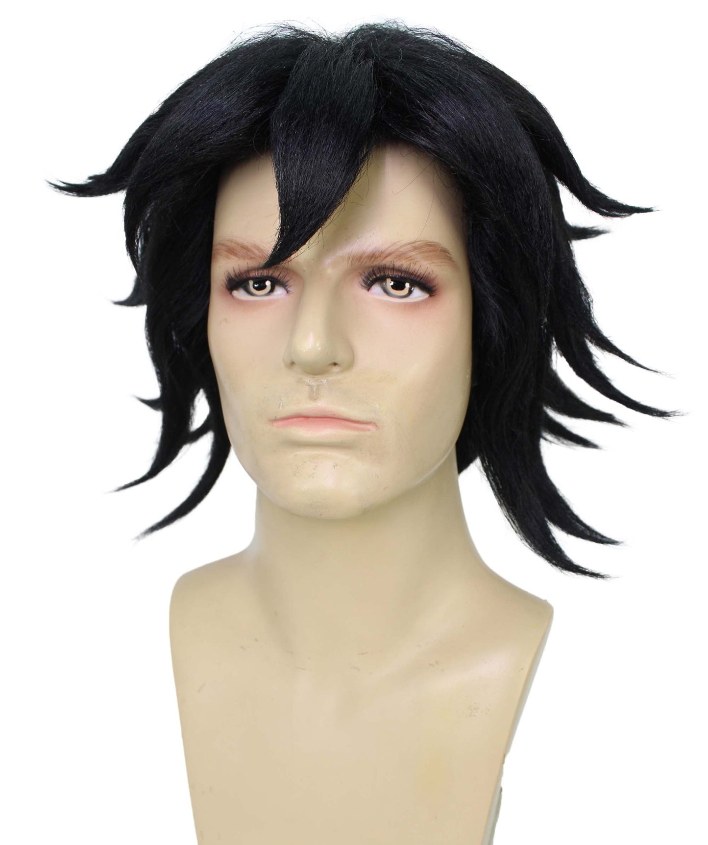 HPO  Men's Anime Demon Warrior Black Wig with Fringy Bangs