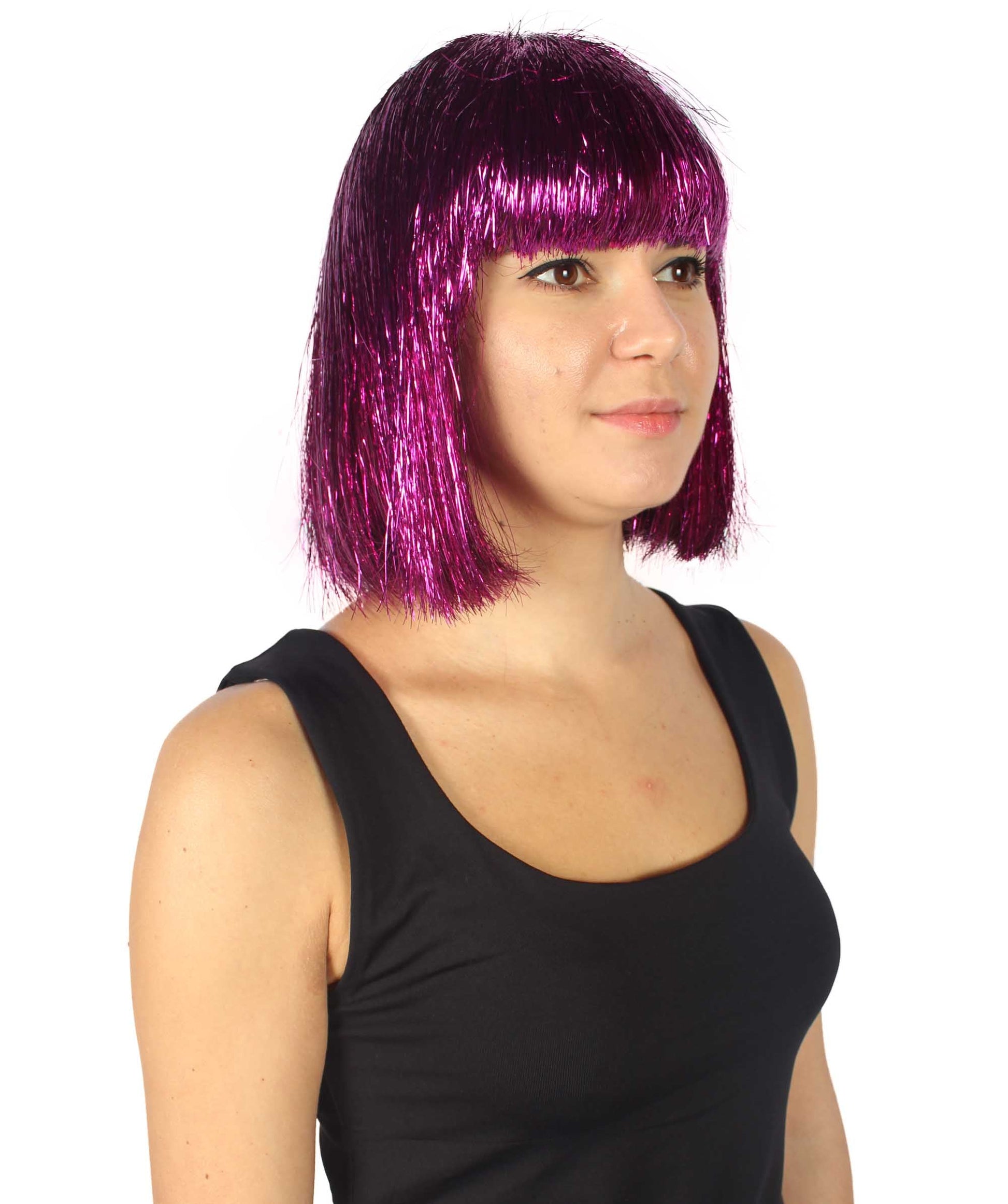 Dark Purple Bob Tinsel Wig