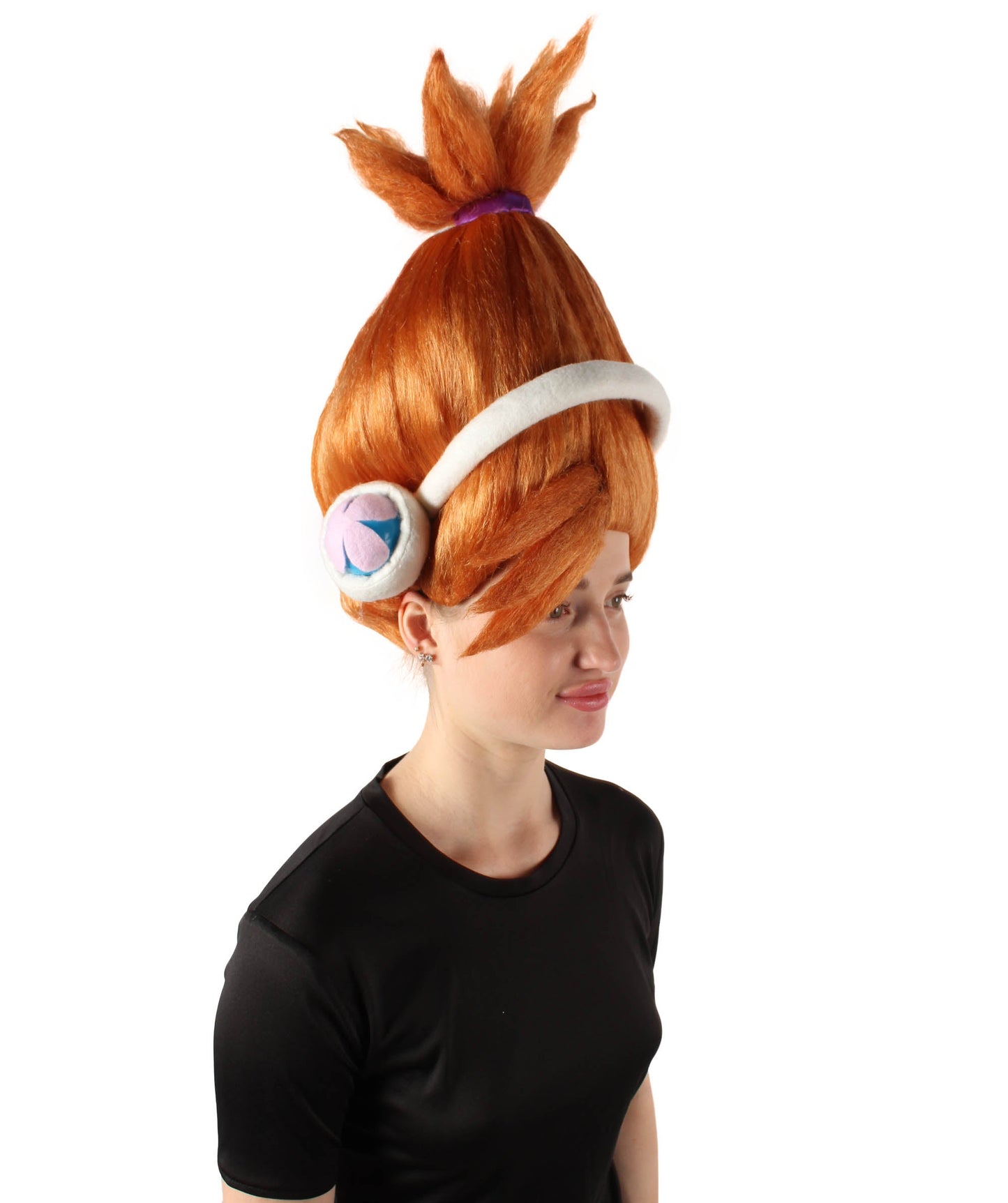 DJ Suki | Orange Ponytail Updo Wig and White Costume Headphones