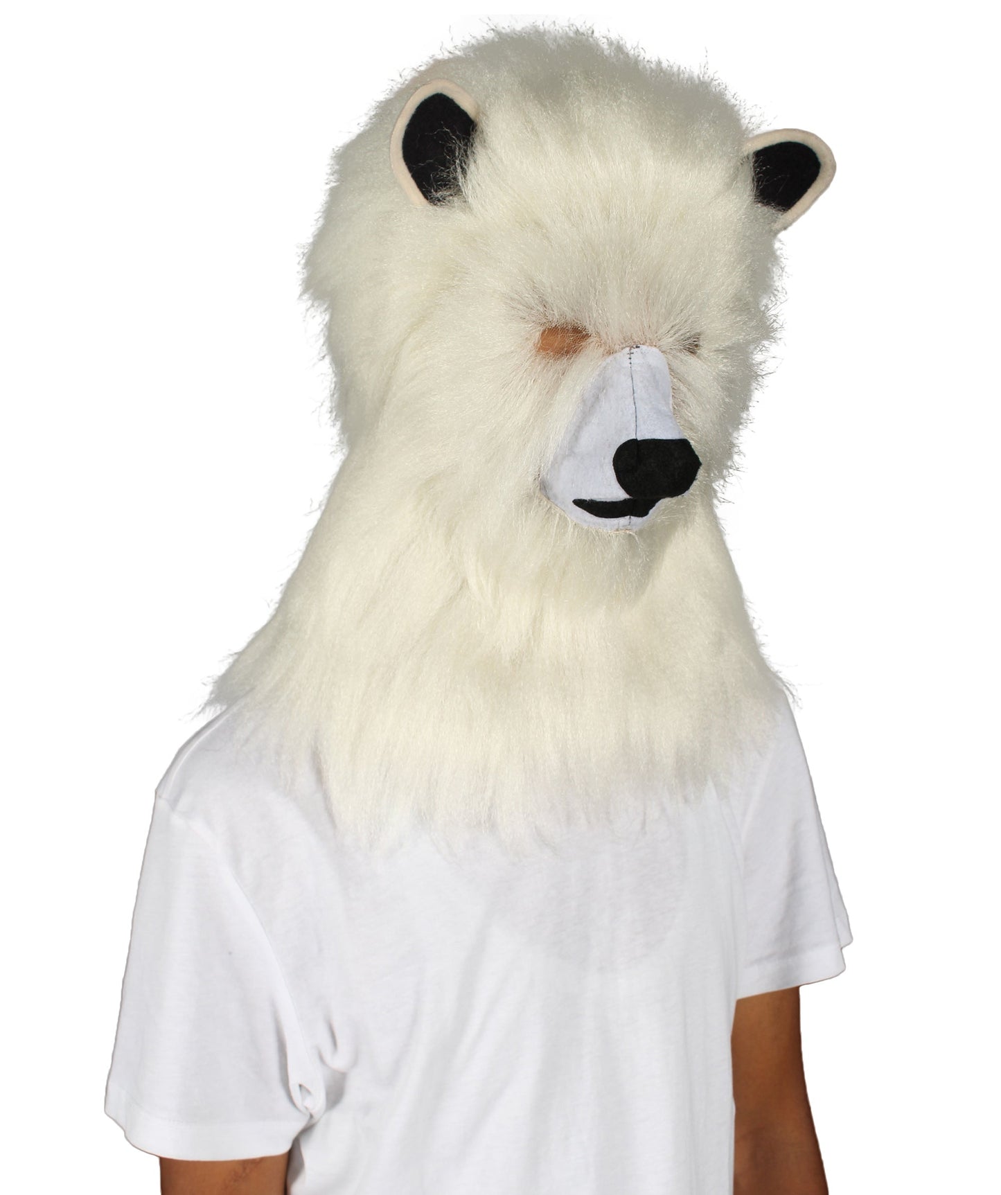 HPO White Polar Bear Wig with Mask - Long Synthetic Fibers | Premium Breathable Capless Cap