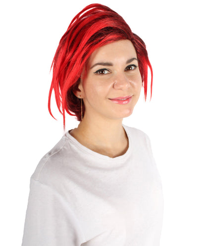 Women’s Video Game Short Scarlett Wig | Side-parted with Red Streaks | Breathable Capless Cap | Flame-retardant Synthetic Fiber