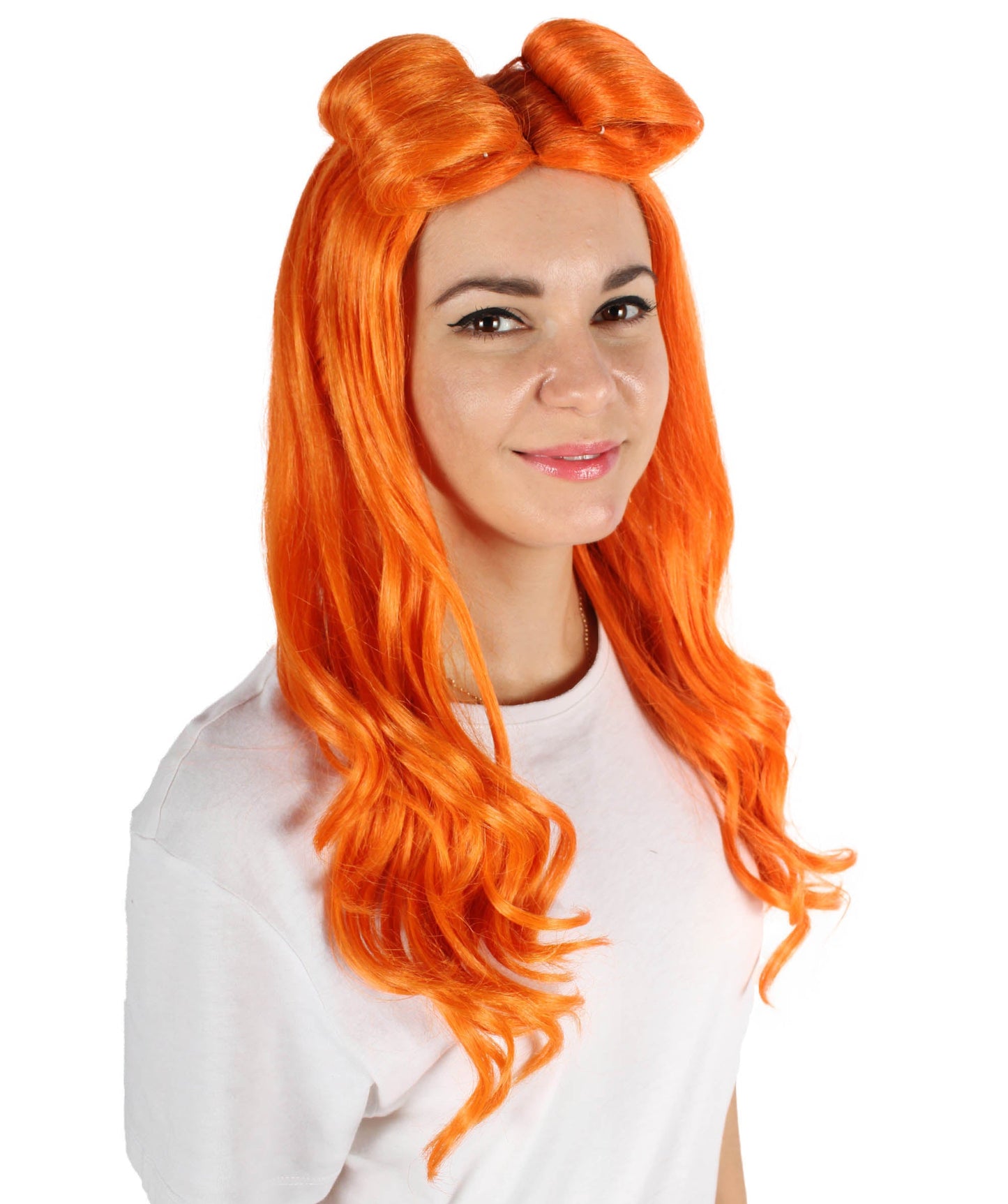 Women’s Former  Actress Celebrity Dark Orange Wavy Fancy Wig | Flame-retardant Synthetic Fiber, Best Halloween Wig