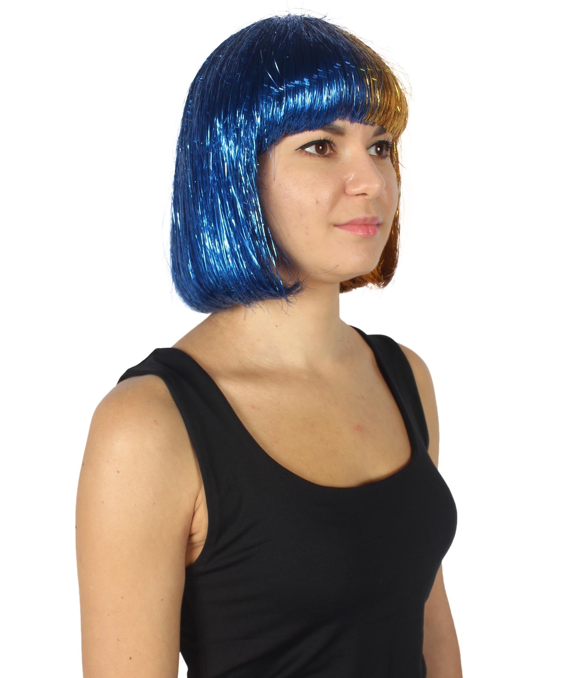 Gold and Blue Bob Tinsel Wig