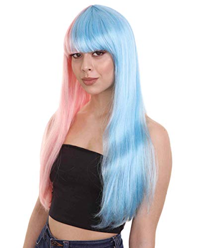 Lt. Pink & Lt. Blue Women's Two-Tone Long Straight Wig