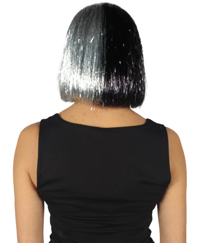 Silver and Black Bob Tinsel Wig