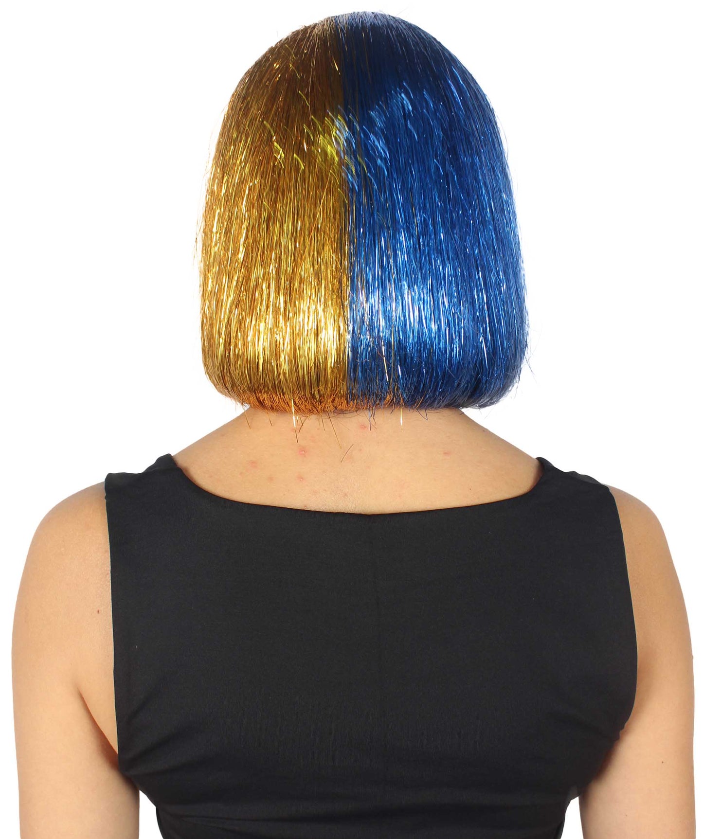 Gold and Blue Bob Tinsel Wig