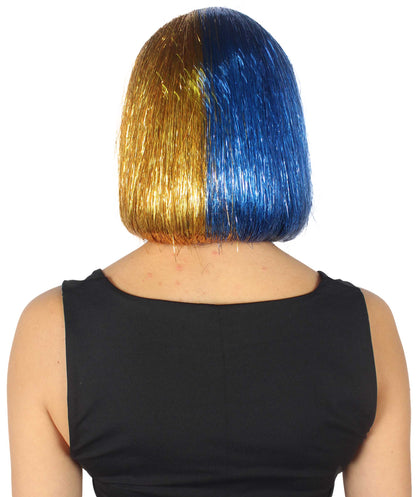 Gold and Blue Bob Tinsel Wig