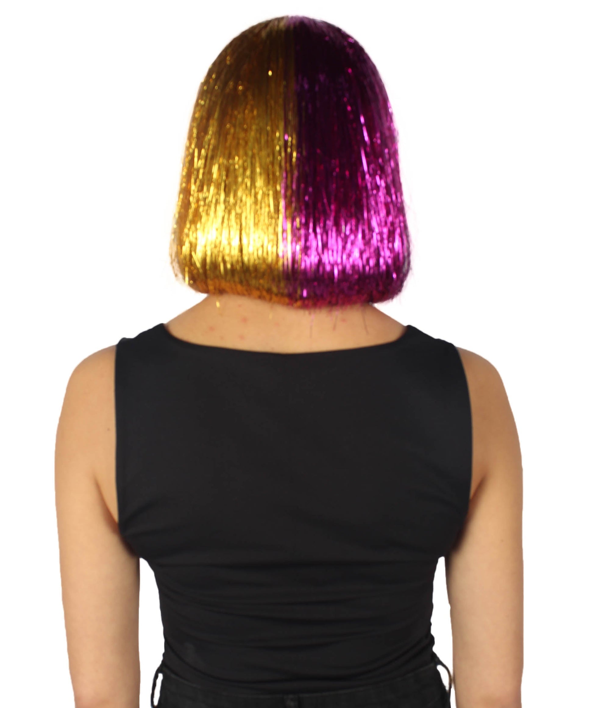 Gold and Purple Bob Tinsel Wig