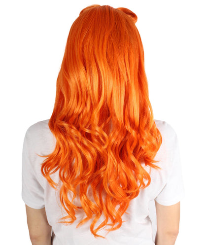 Women’s Former  Actress Celebrity Dark Orange Wavy Fancy Wig | Flame-retardant Synthetic Fiber, Best Halloween Wig