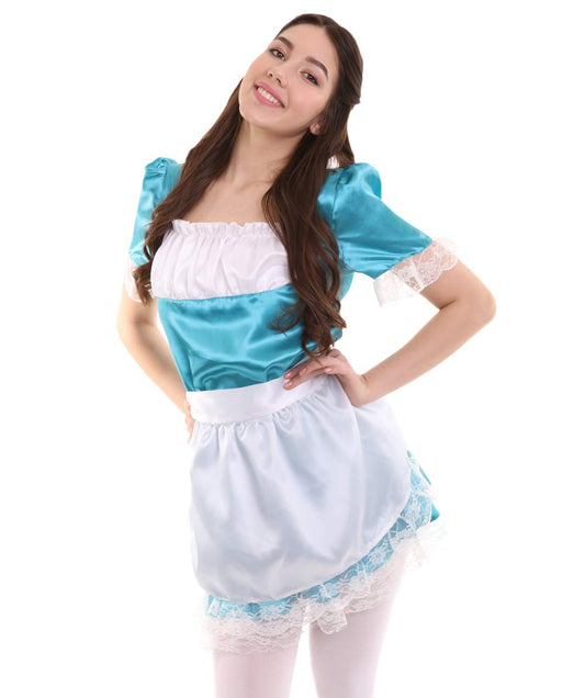 Women's Traditional Maid  Uniform Costume | Aqua Blue Fancy Costume