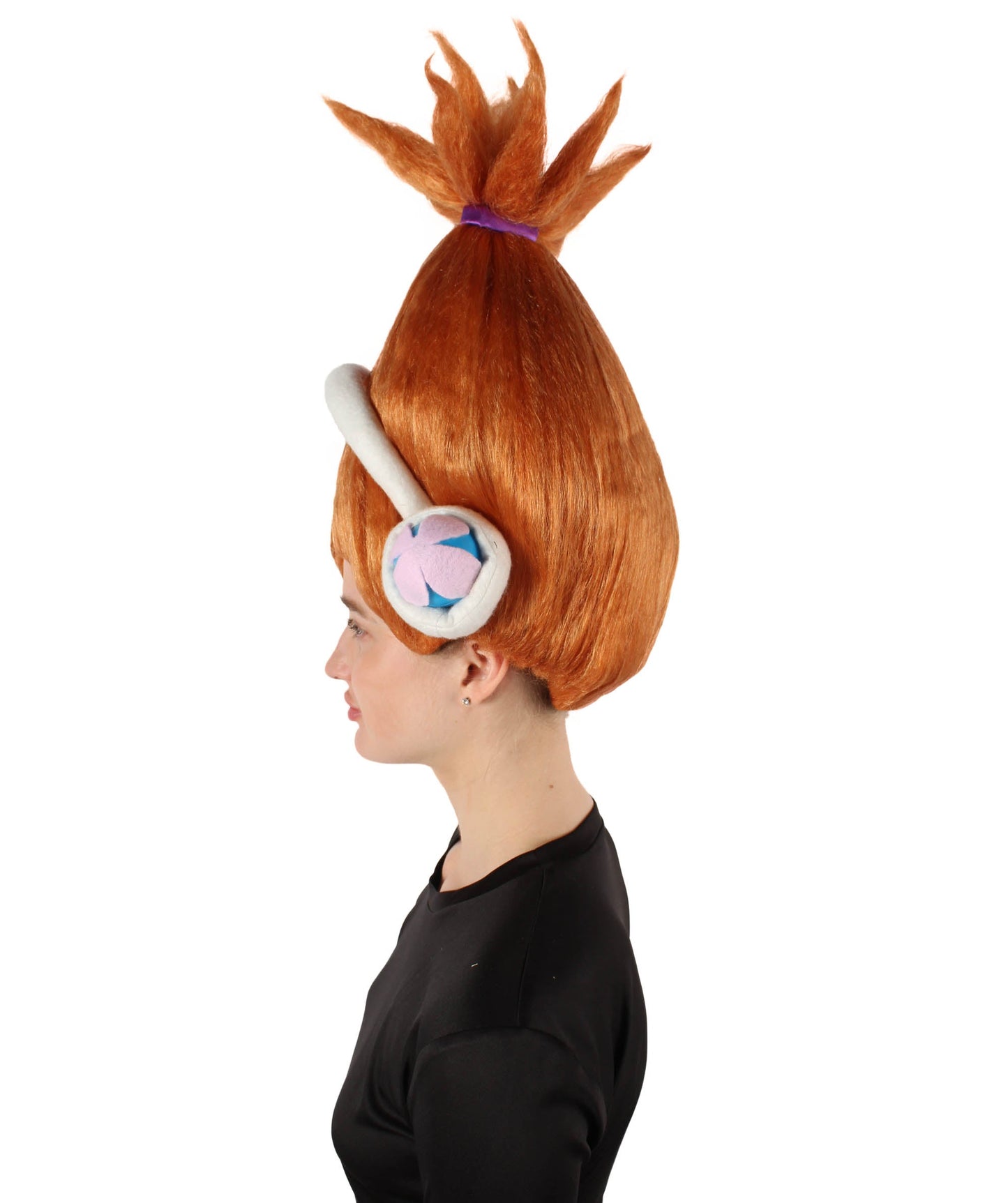 DJ Suki | Orange Ponytail Updo Wig and White Costume Headphones