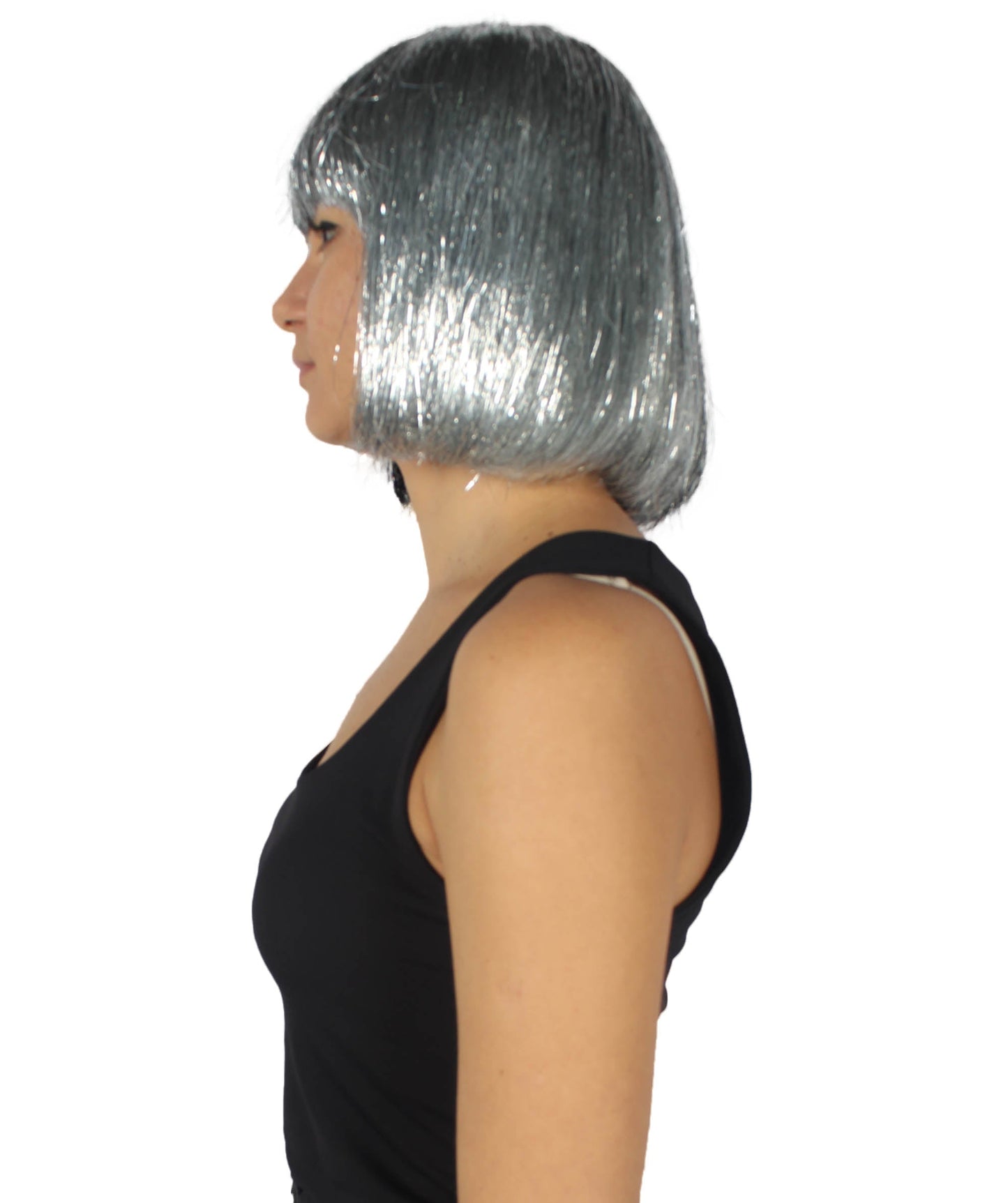 Silver and Black Bob Tinsel Wig