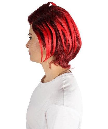 Women’s Video Game Short Scarlett Wig | Side-parted with Red Streaks | Breathable Capless Cap | Flame-retardant Synthetic Fiber