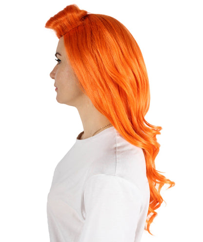 Women’s Former  Actress Celebrity Dark Orange Wavy Fancy Wig | Flame-retardant Synthetic Fiber, Best Halloween Wig