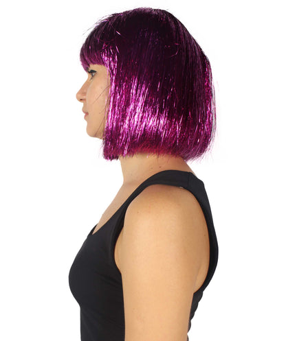 Dark Purple Bob Tinsel Wig