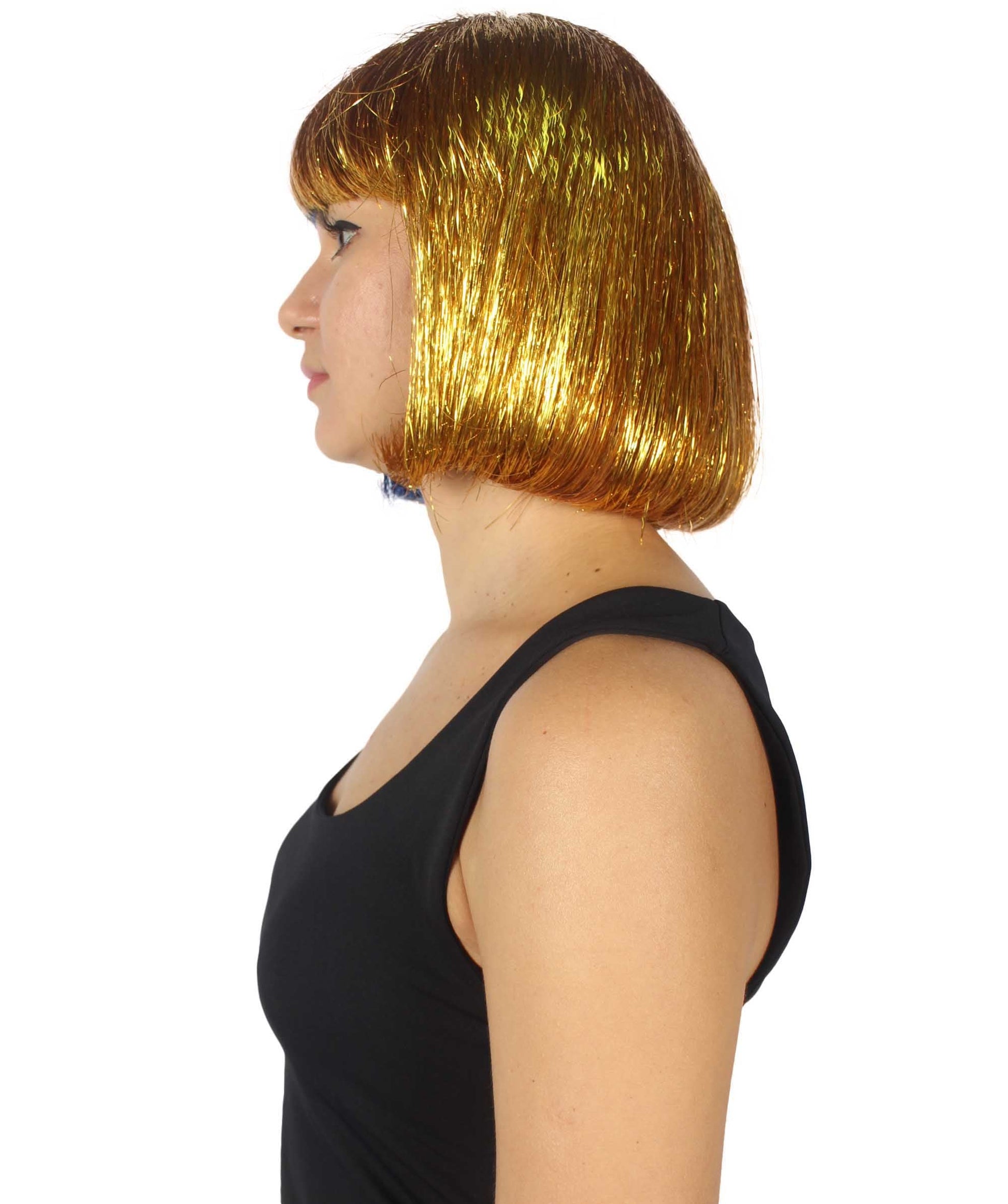 Gold and Blue Bob Tinsel Wig