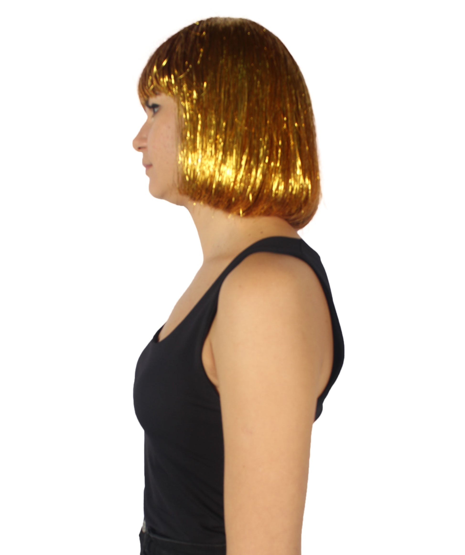 Gold and Purple Bob Tinsel Wig