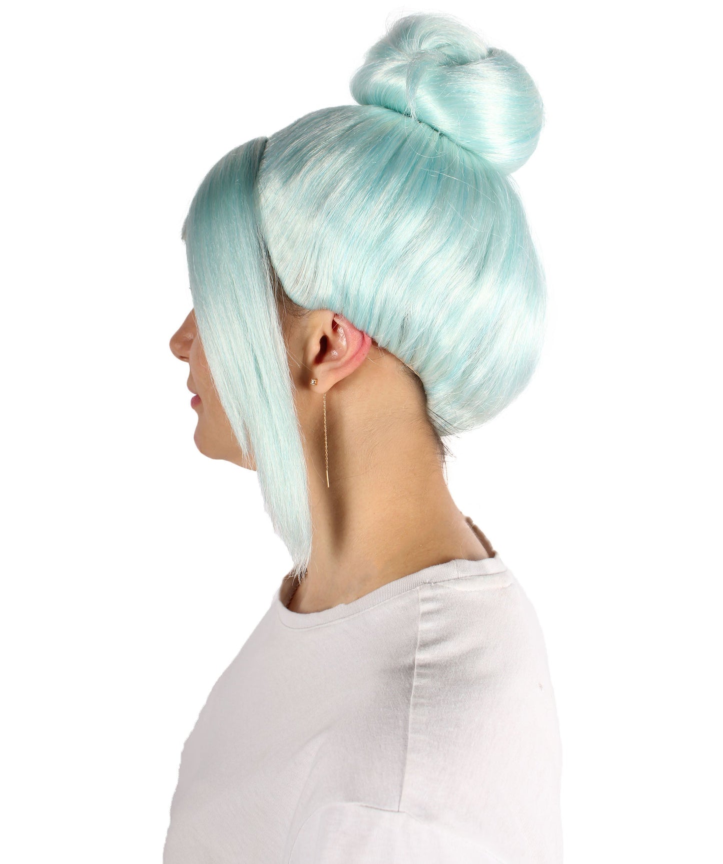 Women’s White Video-Game Wig With Bangs And Buns | Best for Halloween | Flame-retardant Synthetic Fiber