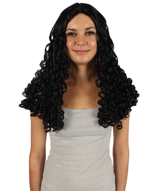 Womens Colonial Ladies 18th Century Long Curly Black Historical Wigs 