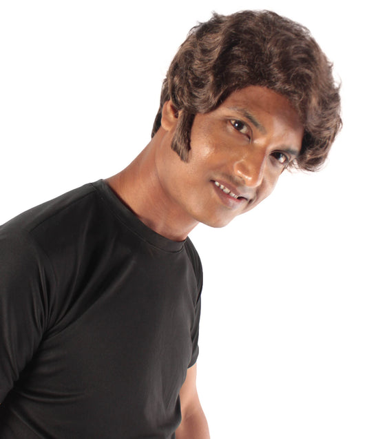 HPO  Men's Halloween Baroque Brown Renaissance Wig with Long Side Burns