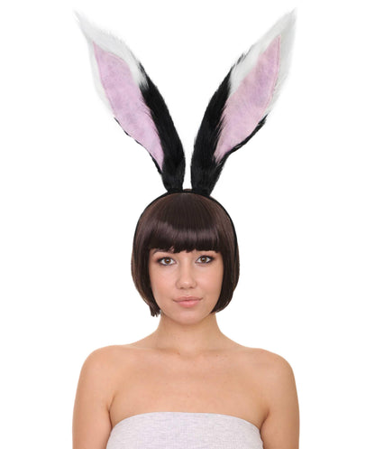 Unisex Black White Pink Fur Faux Rabbit Ears, Perfect Fancy Accessory, Non-flammable Synthetic Fibers