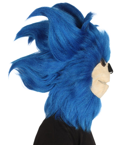 Furry Game | Men's White and Blue Straight Long Furry Hedgehog Costume Fancy Wig | Premium Breathable Capless Cap