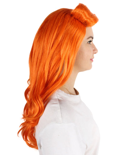 Women’s Former  Actress Celebrity Dark Orange Wavy Fancy Wig | Flame-retardant Synthetic Fiber, Best Halloween Wig